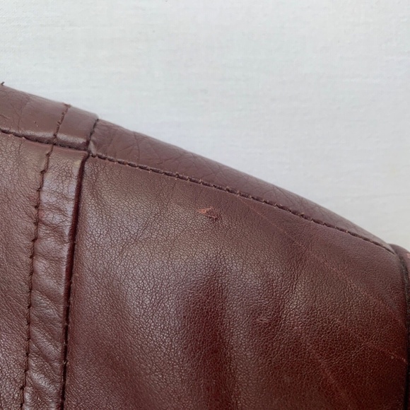 Vintage 90s Red Brown Leather Button Jacket Blazer Tie Waist Removable Lining L - Picture 12 of 16